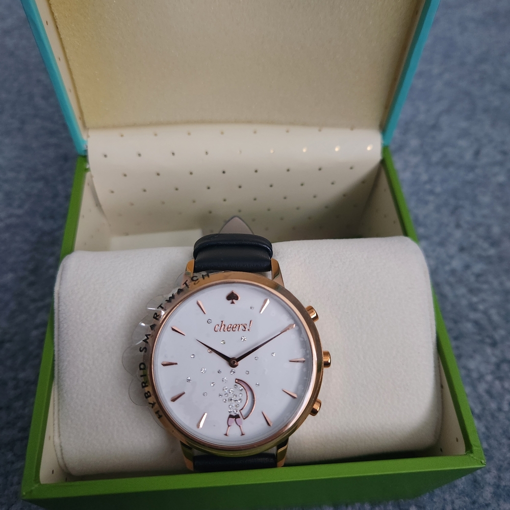 NWT Kate Spade Hybrid Smartwatch Rose Gold And Blue Leather Strap